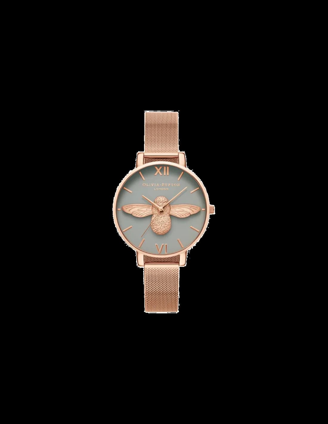 Garde-temps Olivia Burton OB16EX116 pour femme, cadran blanc avec abeille 3D et maille milanaise or rose