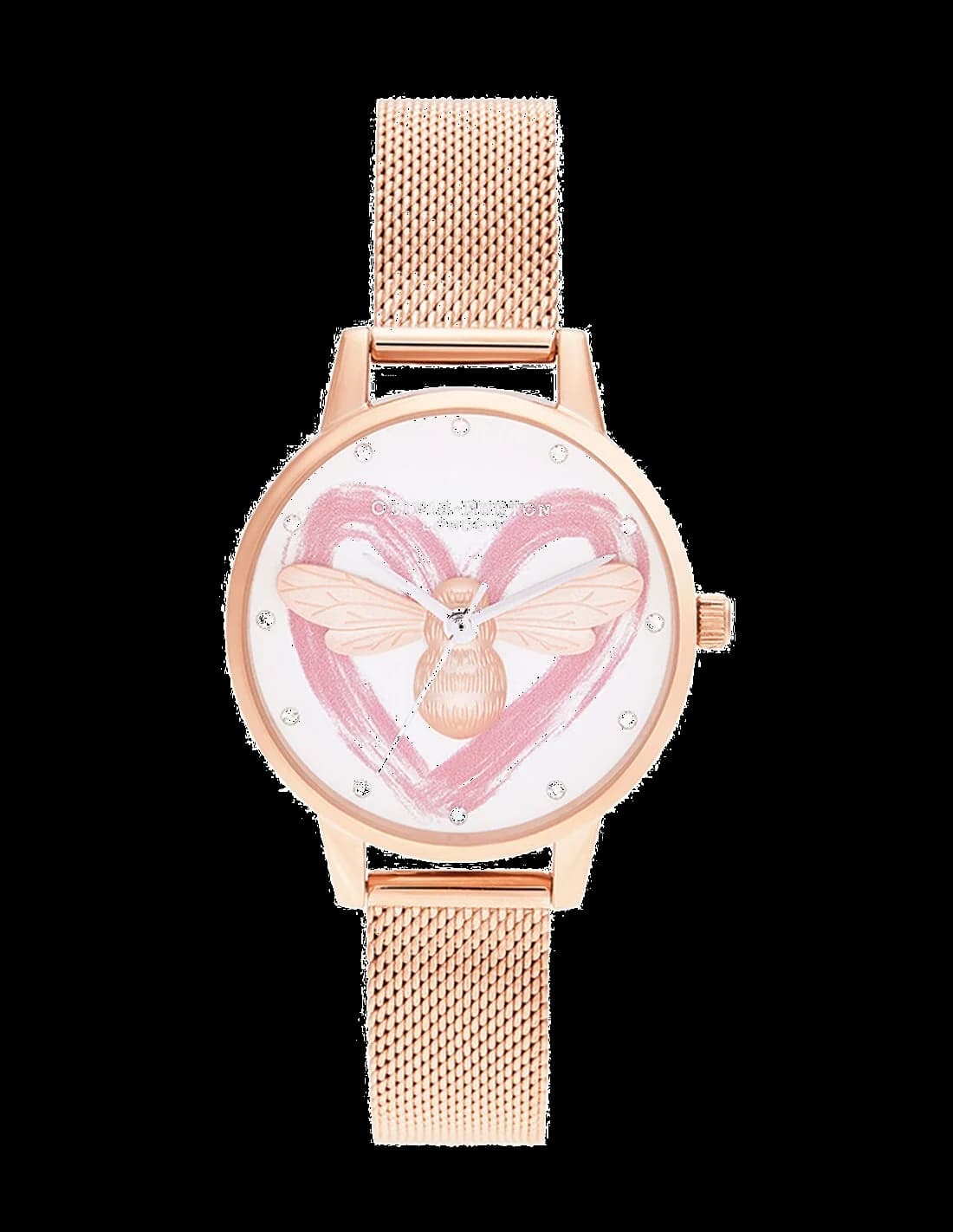 Garde-temps Olivia Burton OB16FB01 pour femme, cadran blanc avec maille milanaise or rose