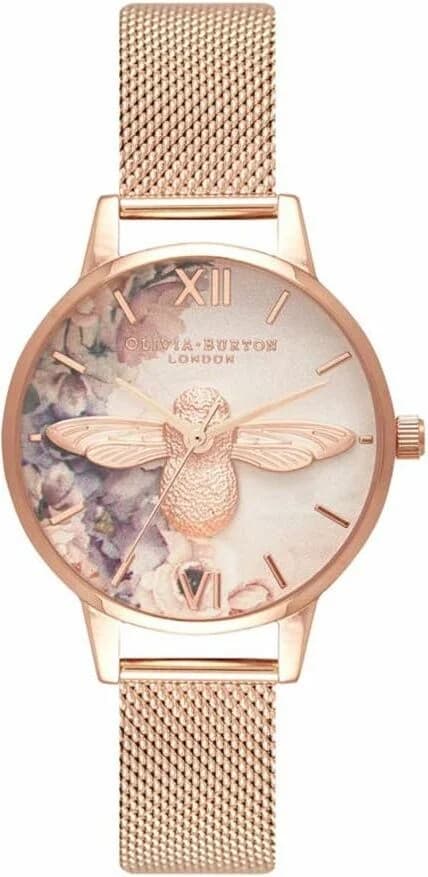 Garde-temps Olivia Burton OB16PP40 pour femme, cadran blanc et bracelet maille milanaise or rose