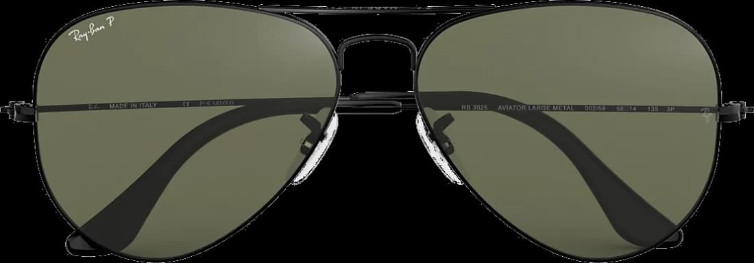 Garde-temps Ray-Ban RB3025 002/58 pour unisexe, monture aviator en métal noir avec verres polarisés