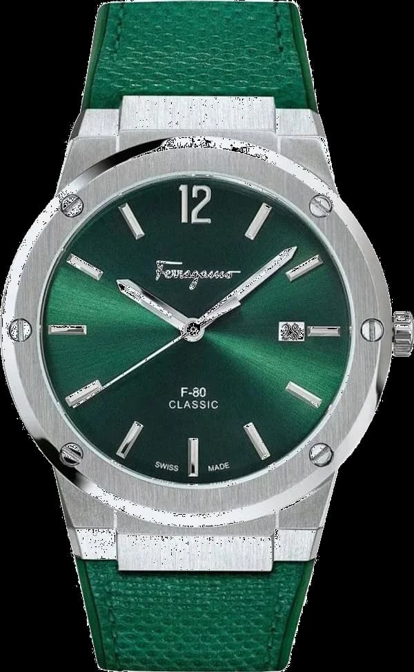 Garde-temps Salvatore Ferragamo SFDT00519 pour homme, cadran vert sur bracelet silicone vert