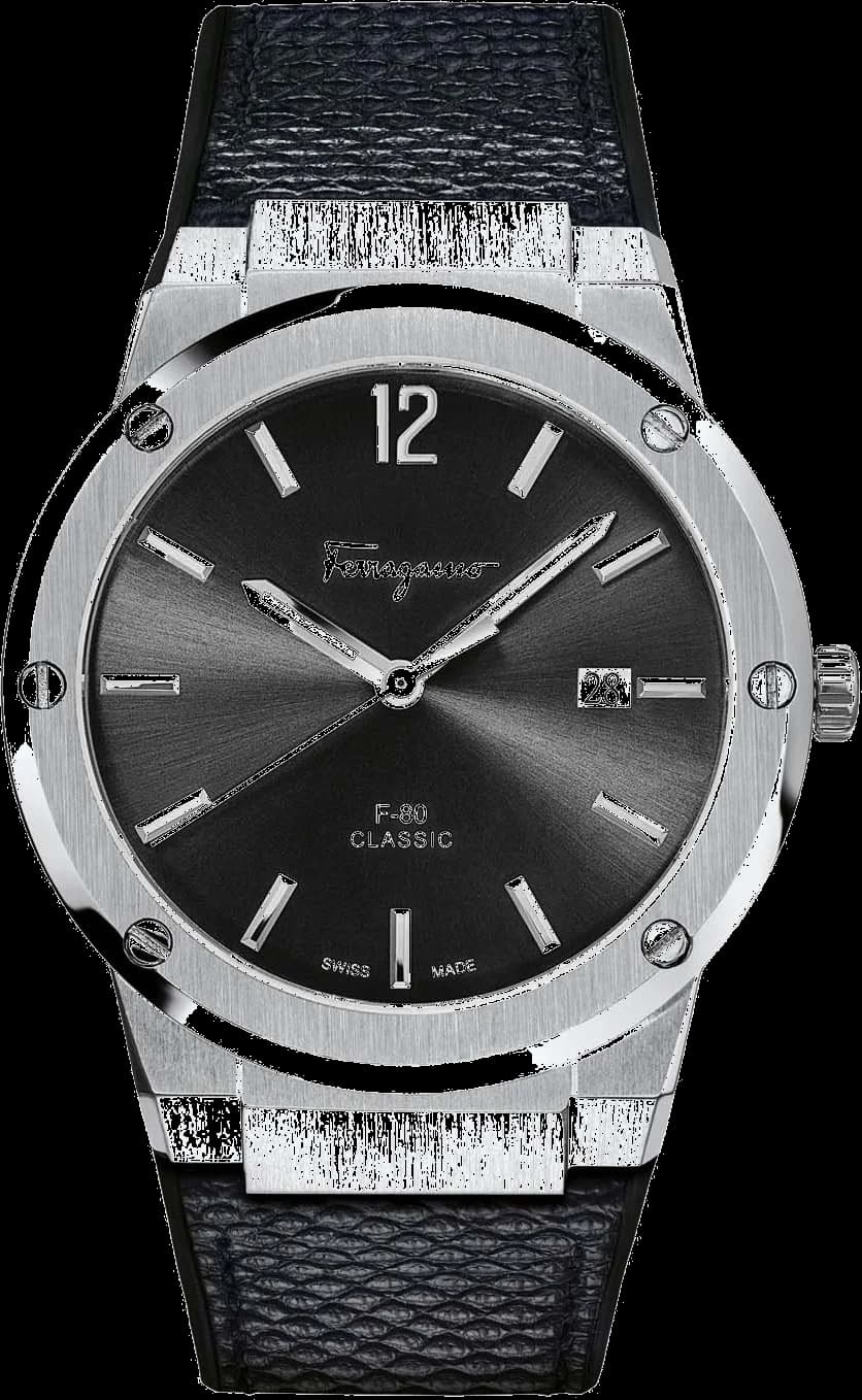 Garde-temps Salvatore Ferragamo SFDT00619 pour homme, cadran noir boîtier acier