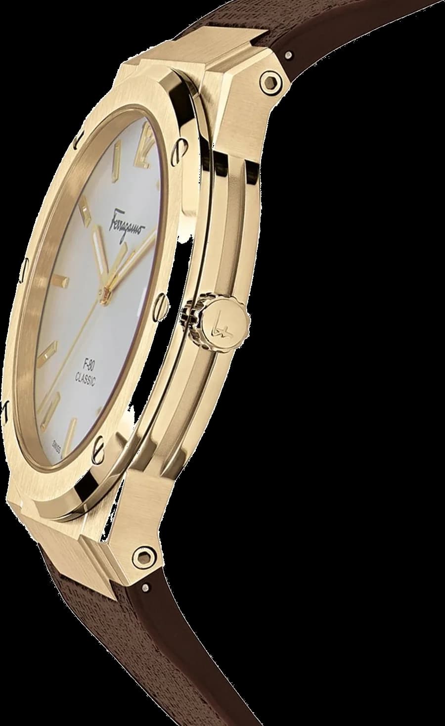 Zoom sur le cadran blanc du Salvatore Ferragamo SFDT00819