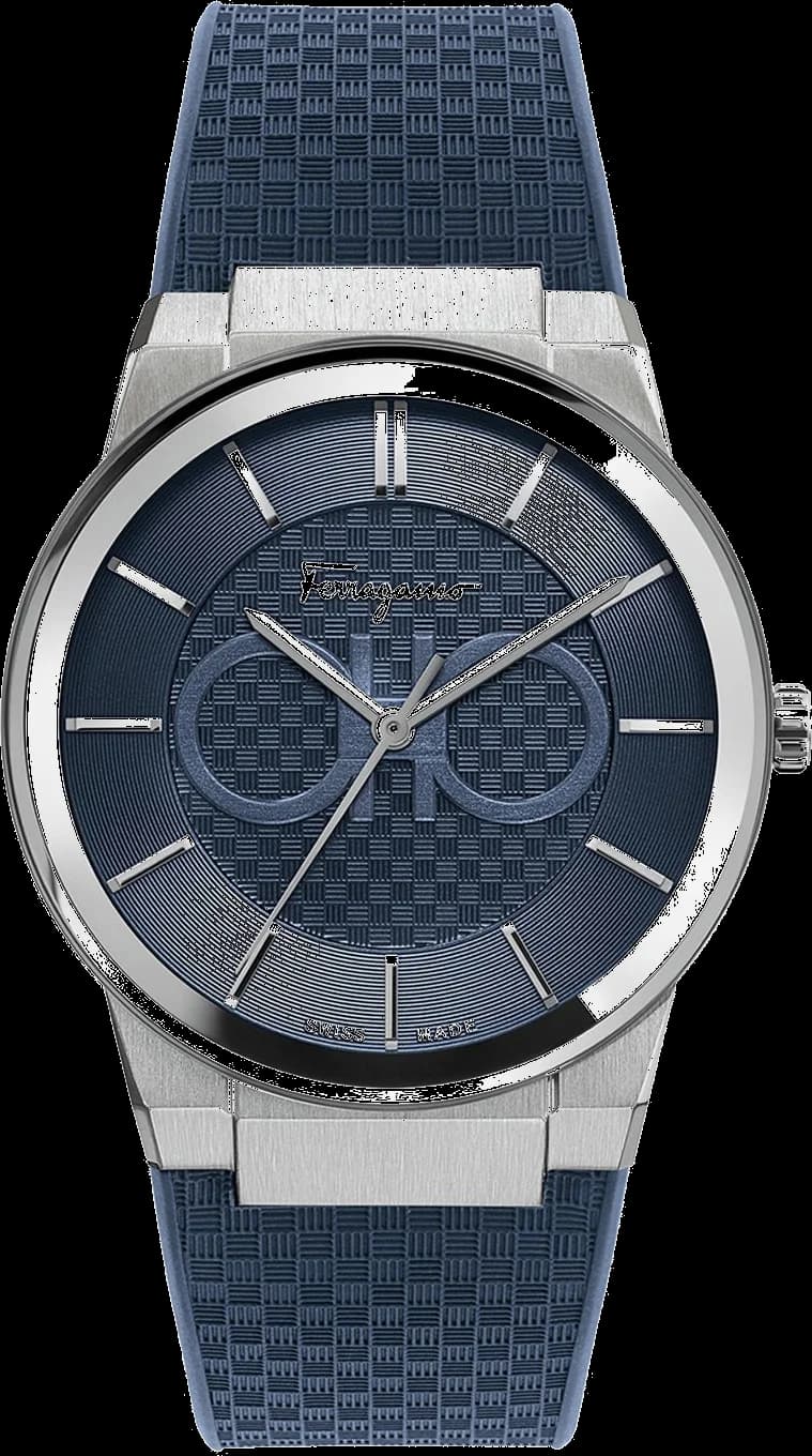 Garde-temps Salvatore Ferragamo SFHP00120 pour homme, cadran bleu sur bracelet silicone bleu