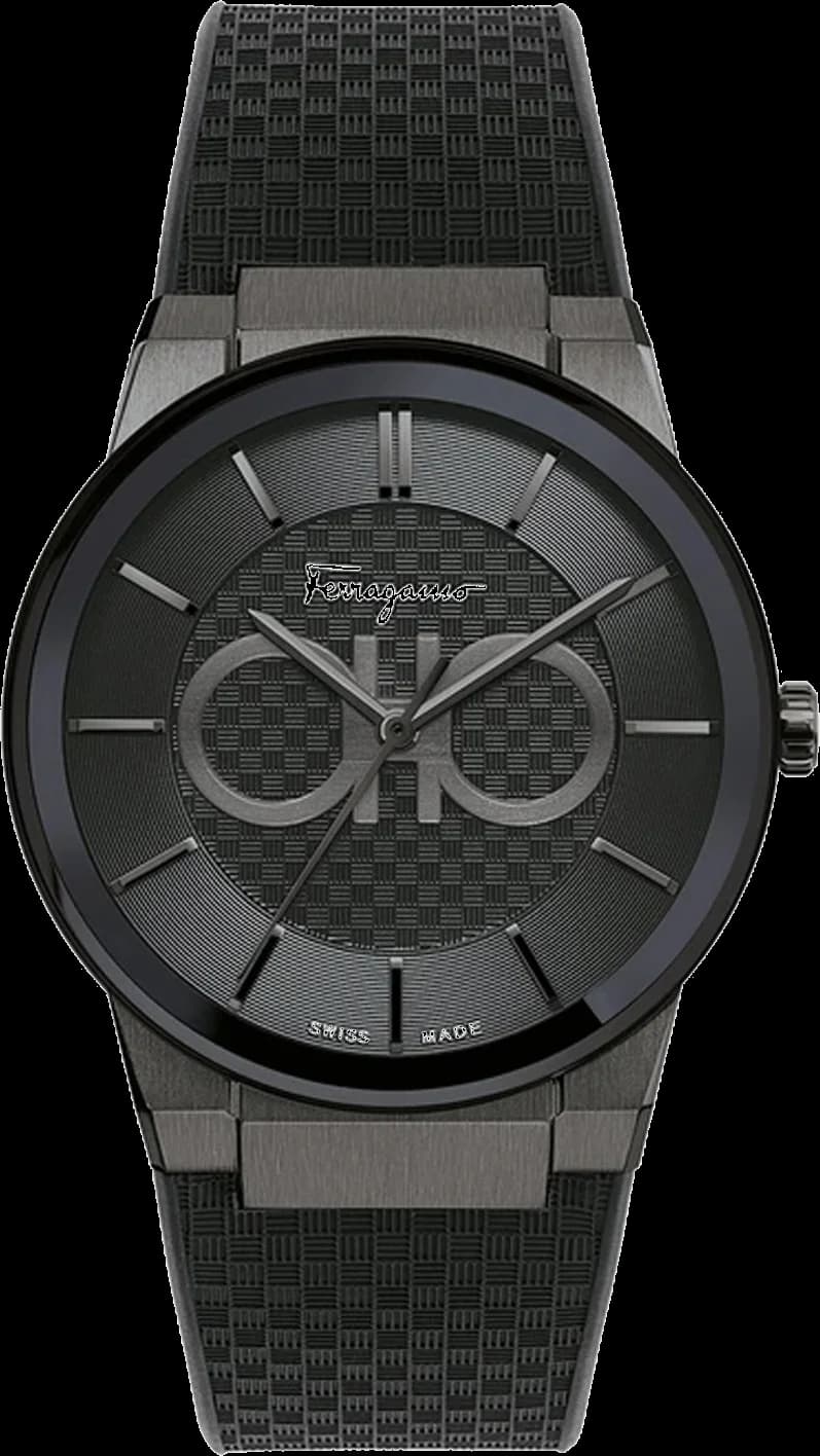 Garde-temps Salvatore Ferragamo SFHP00320 pour homme, acier cadran noir bracelet silicone