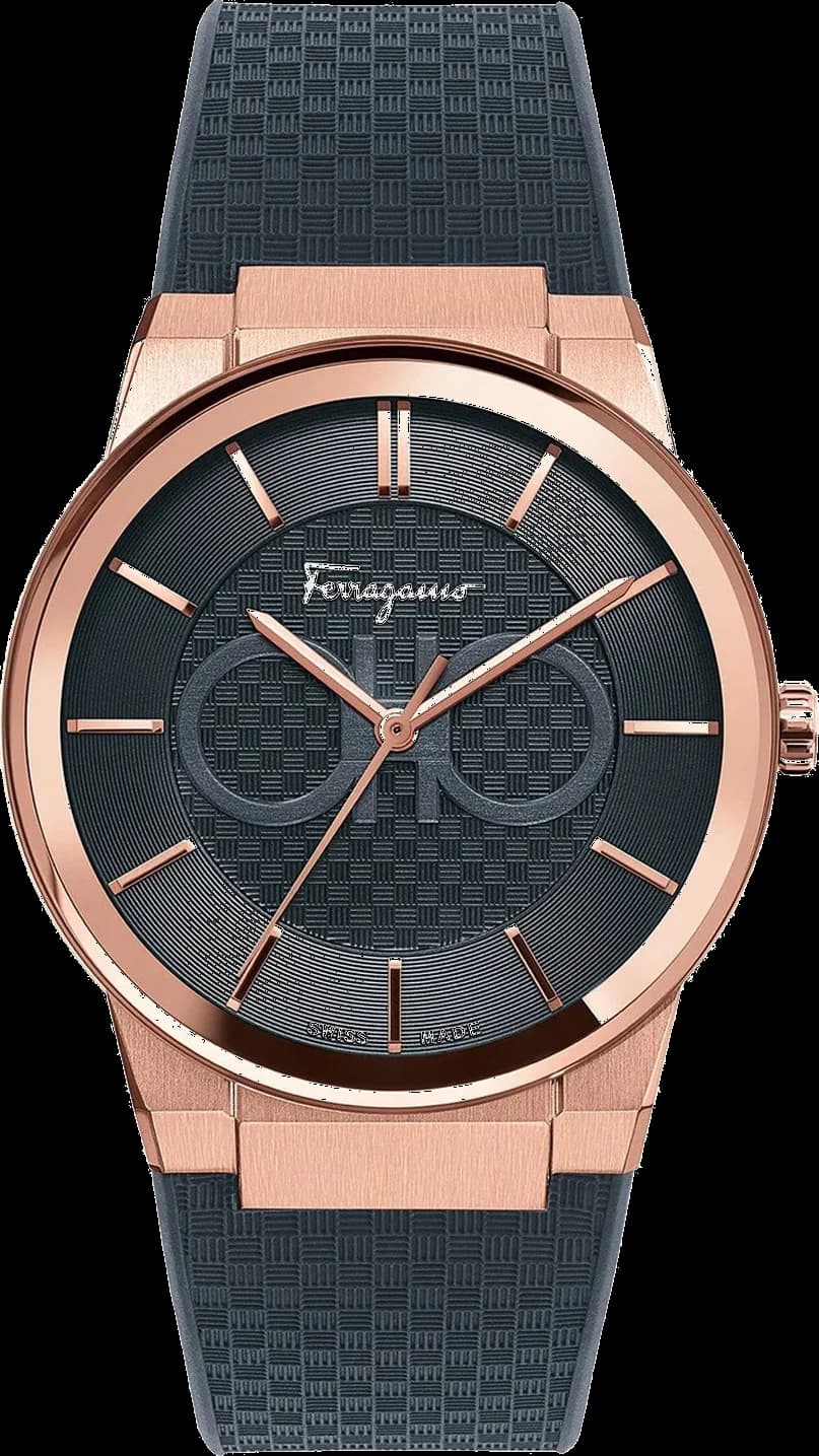 Garde-temps Salvatore Ferragamo SFHP00420 pour homme, cadran noir sur bracelet silicone noir