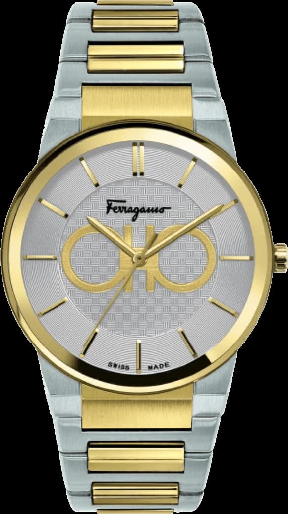 Garde-temps Salvatore Ferragamo SFHP00520 pour homme, cadran blanc sur bracelet acier bicolore
