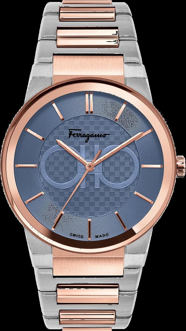 Garde-temps Salvatore Ferragamo SFHP00720 pour homme, cadran bleu sur bracelet acier bicolore