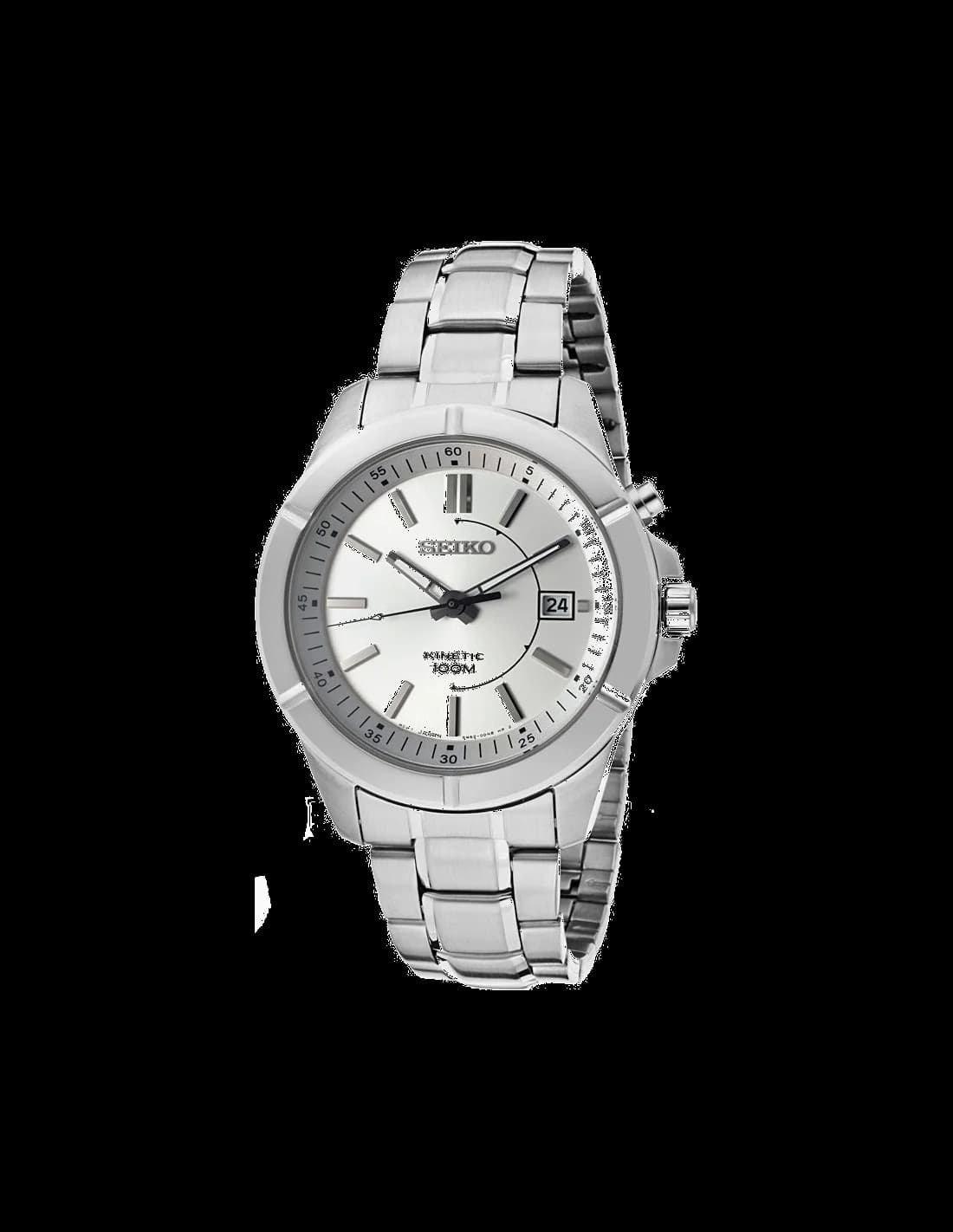 Garde-temps Seiko SKA535 pour homme, au cadran argenté et bracelet acier