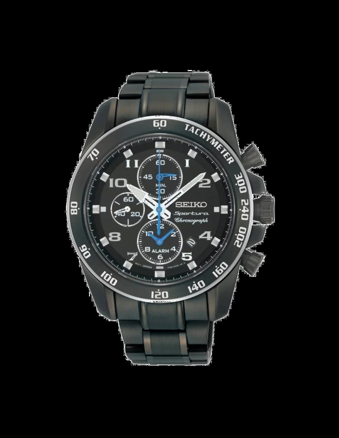 Garde-temps Seiko SNAE77 pour homme, cadran noir et bracelet acier