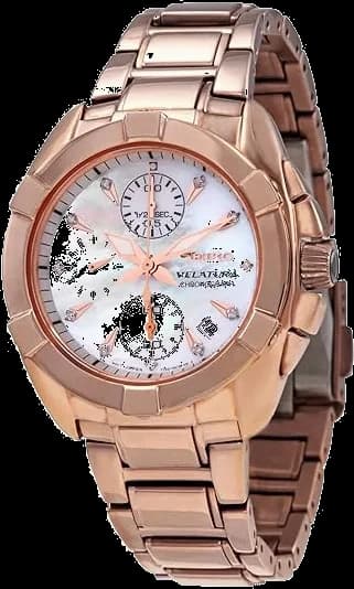 Garde-temps Seiko SNDX92P1 pour femme, cadran nacre, bracelet acier plaqué or rose