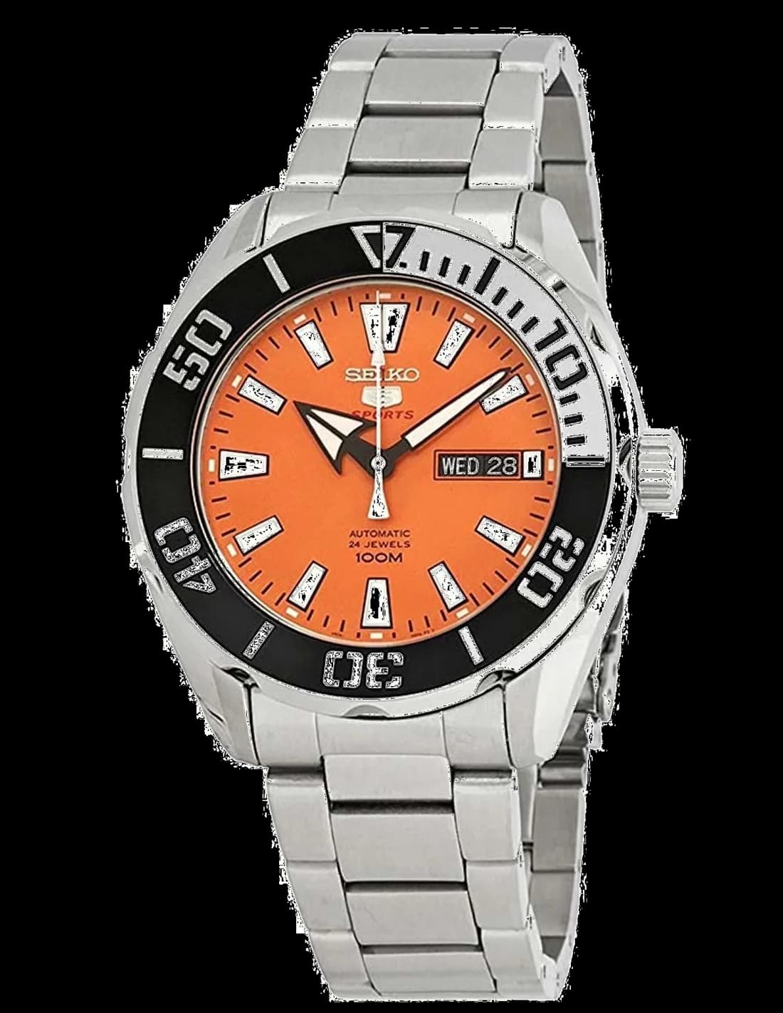 Garde-temps Seiko SRPC55K1 pour homme, cadran orange, bracelet acier, 43mm
