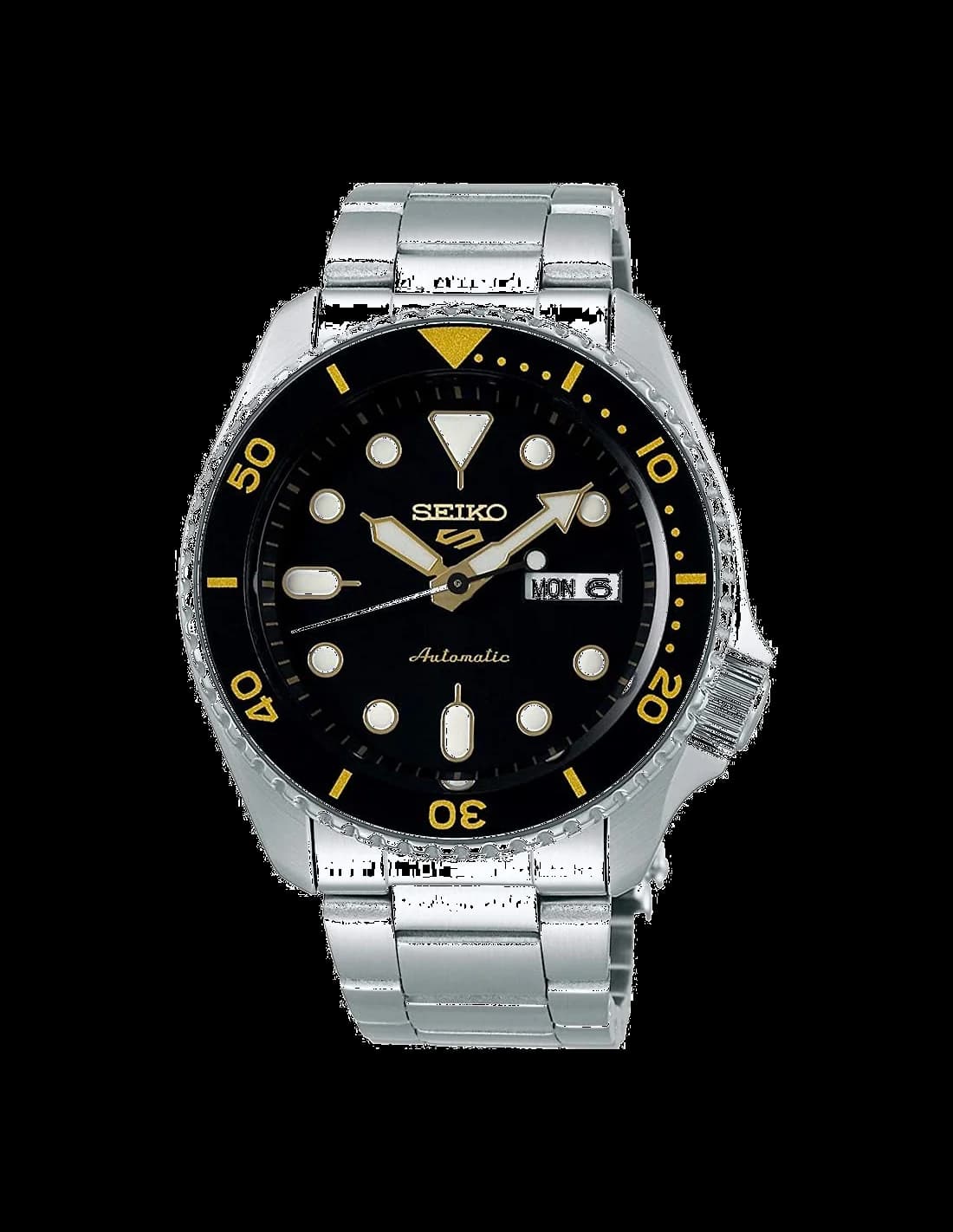 Garde-temps Seiko SRPD57K1 pour homme, cadran noir avec détails or et acier