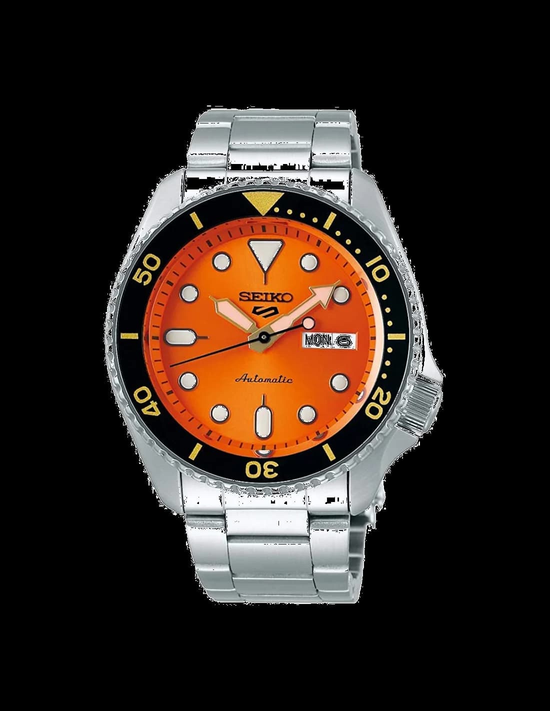 Garde-temps Seiko SRPD59K1 pour homme, cadran orange vif sur bracelet acier, touche dynamique