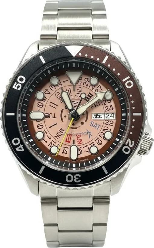 Garde-temps Seiko SRPJ47PK pour homme, cadran rose métallisé et bracelet acier