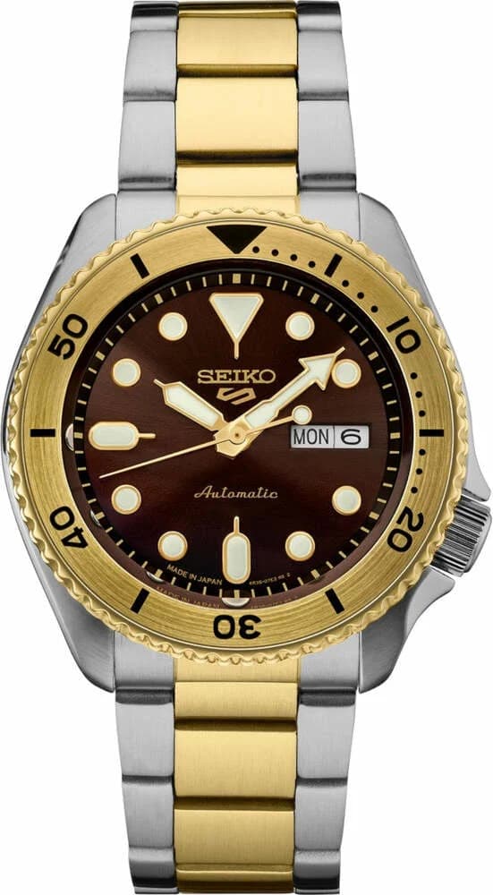 Garde-temps Seiko SRPK24 pour homme, cadran marron soleillé sur bracelet acier