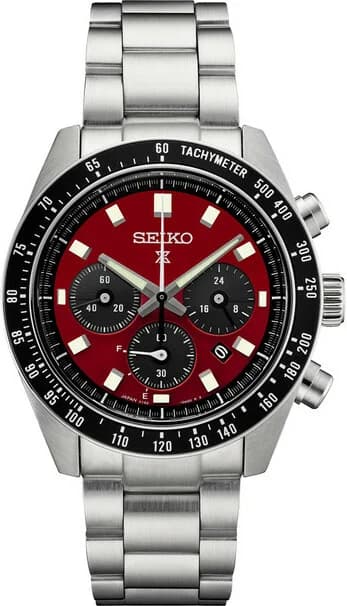 Garde-temps Seiko SSC927 pour homme, chronographe solaire, cadran rouge, acier