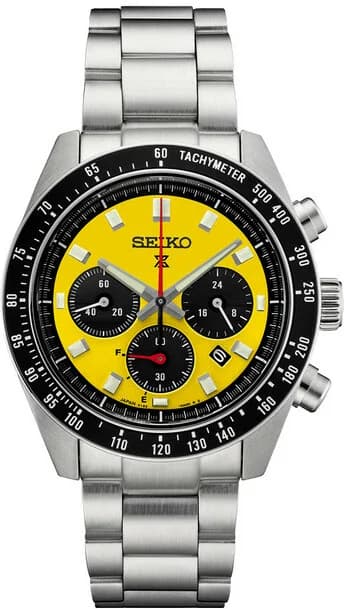 Garde-temps Seiko SSC929 pour homme, cadran jaune sur bracelet acier, design sportif