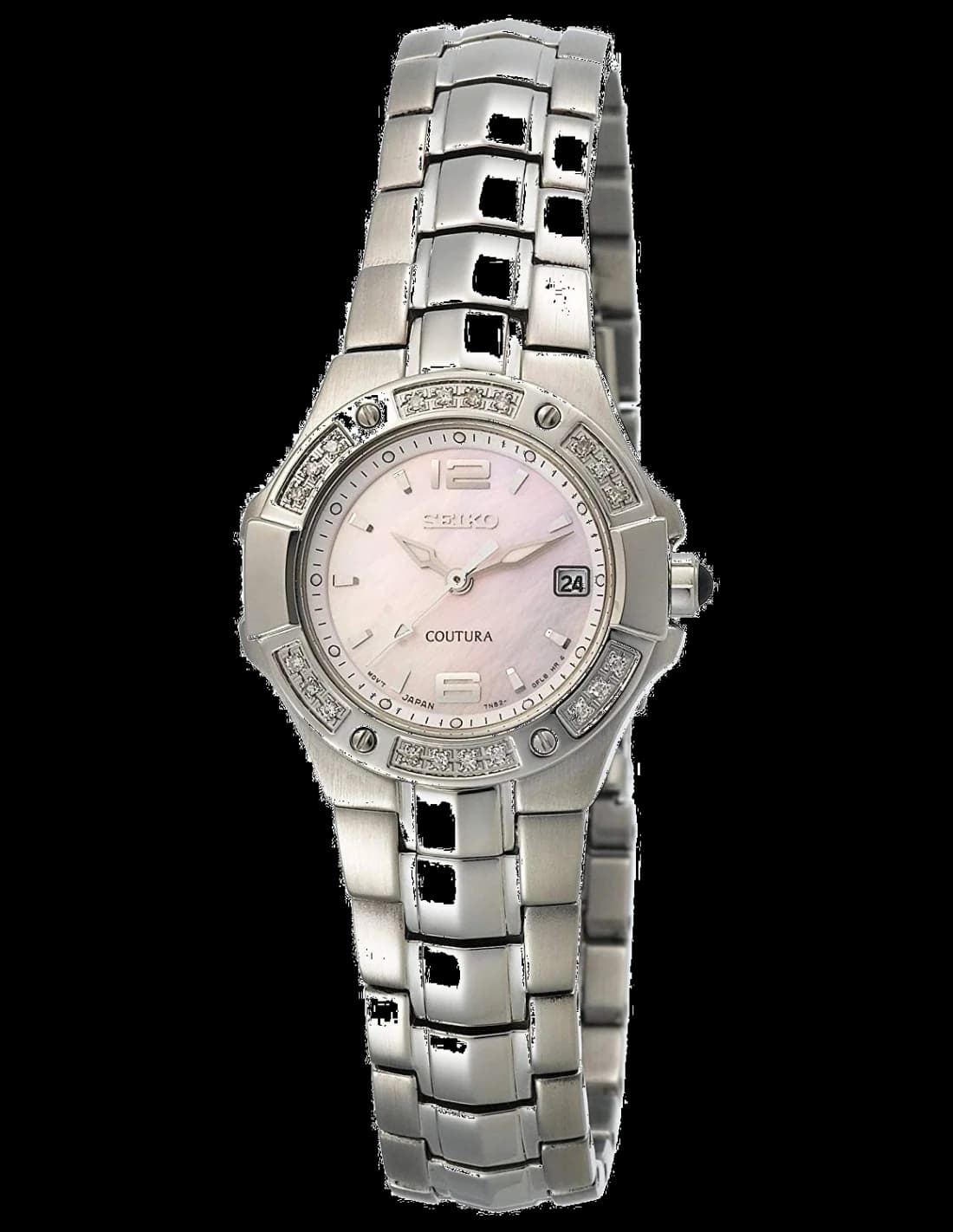 Garde-temps Seiko SXD691P1 pour femme, diamants, verre saphir, cadran rose sur acier