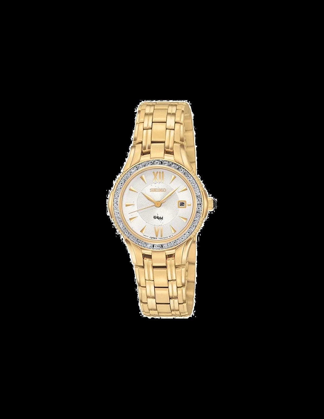 Garde-temps Seiko SXDA86 pour femme, cadran argent bracelet acier diamants verre saphir