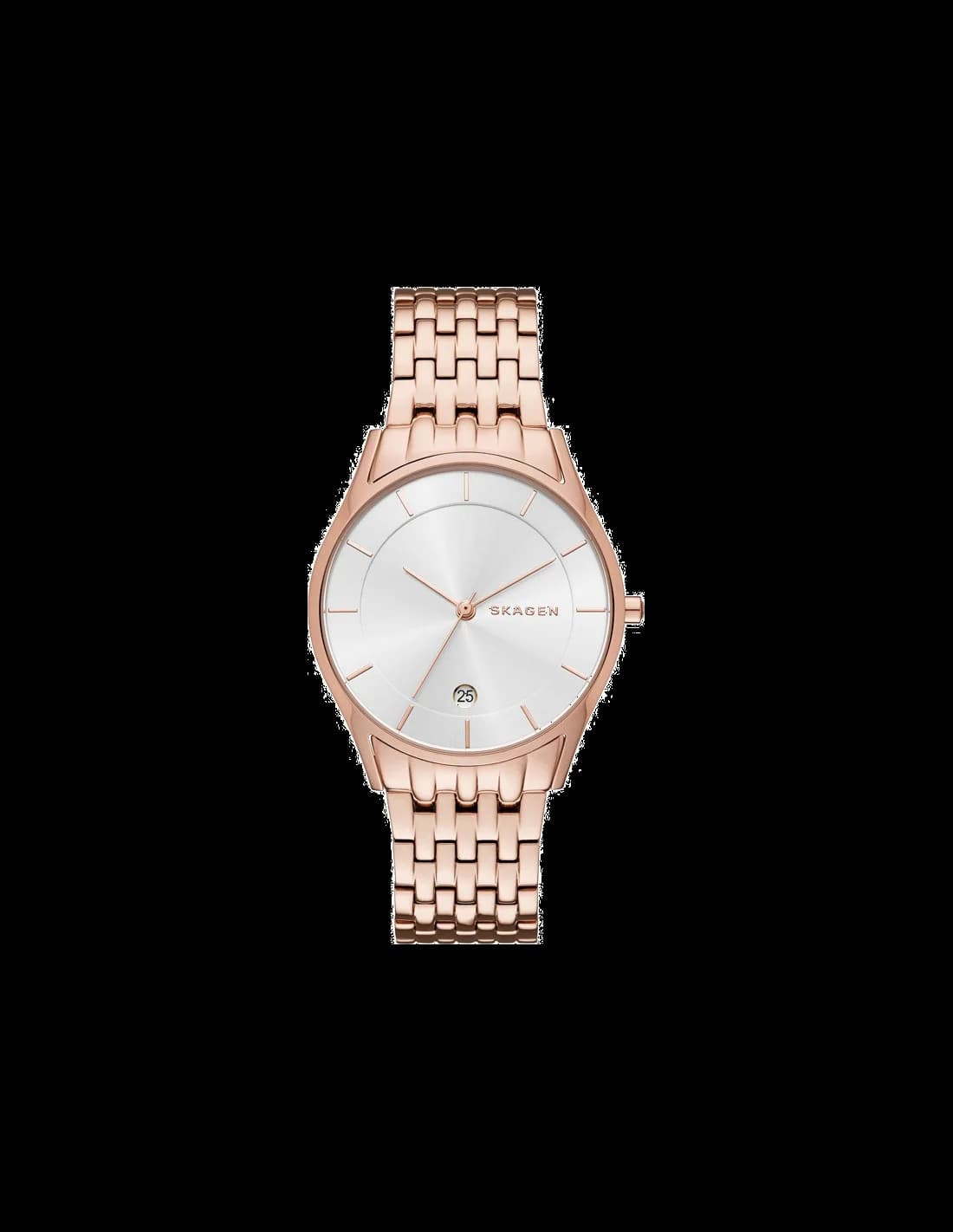 Garde-temps Skagen SKW2388 pour femme, cadran argenté, boîtier et bracelet acier or rose