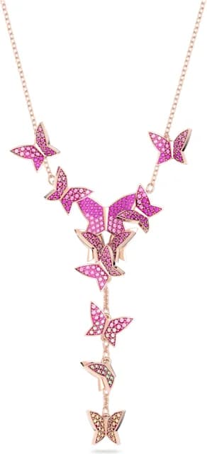 Garde-temps Swarovski 5636420 pour femme, collier en Y plaqué or rose avec papillons incrustés de cristaux