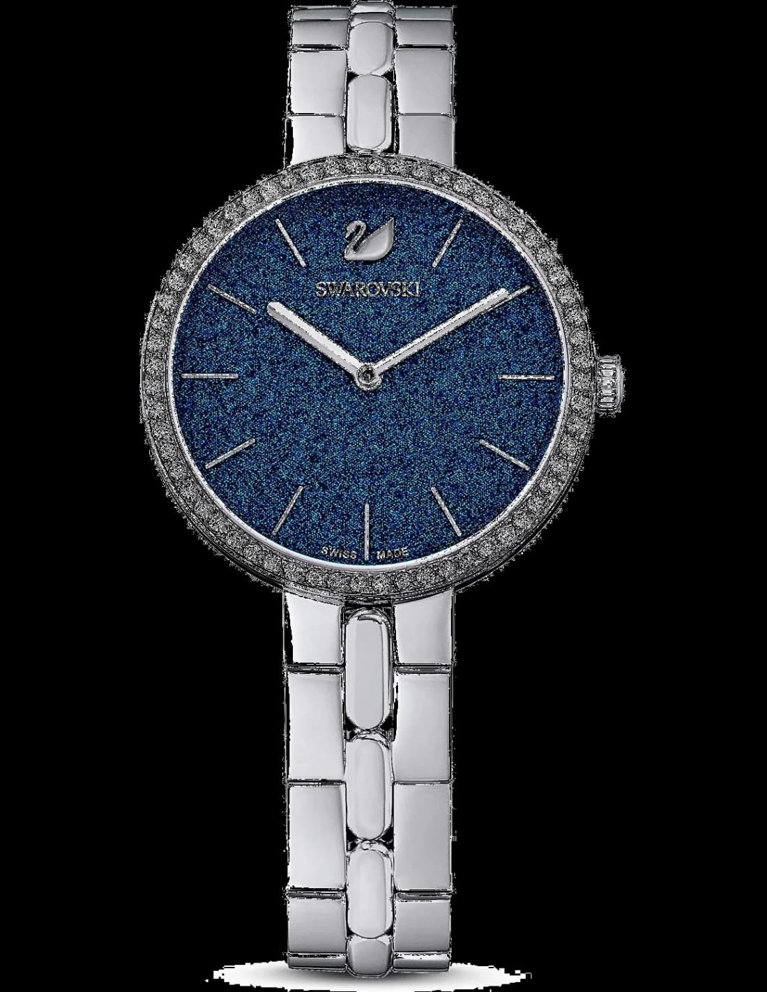 Garde-temps Swarovski 5517790 pour femme, cadran bleu poudre de diamants acier poli