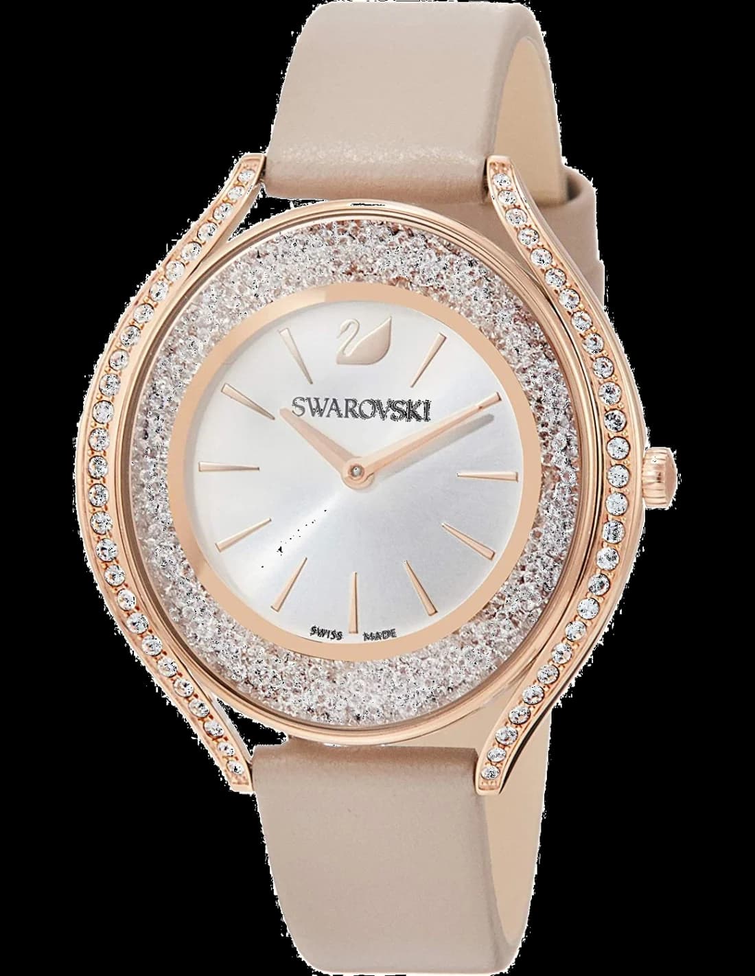 Garde-temps Swarovski 5519450 pour femme, cadran argent sur bracelet cuir beige