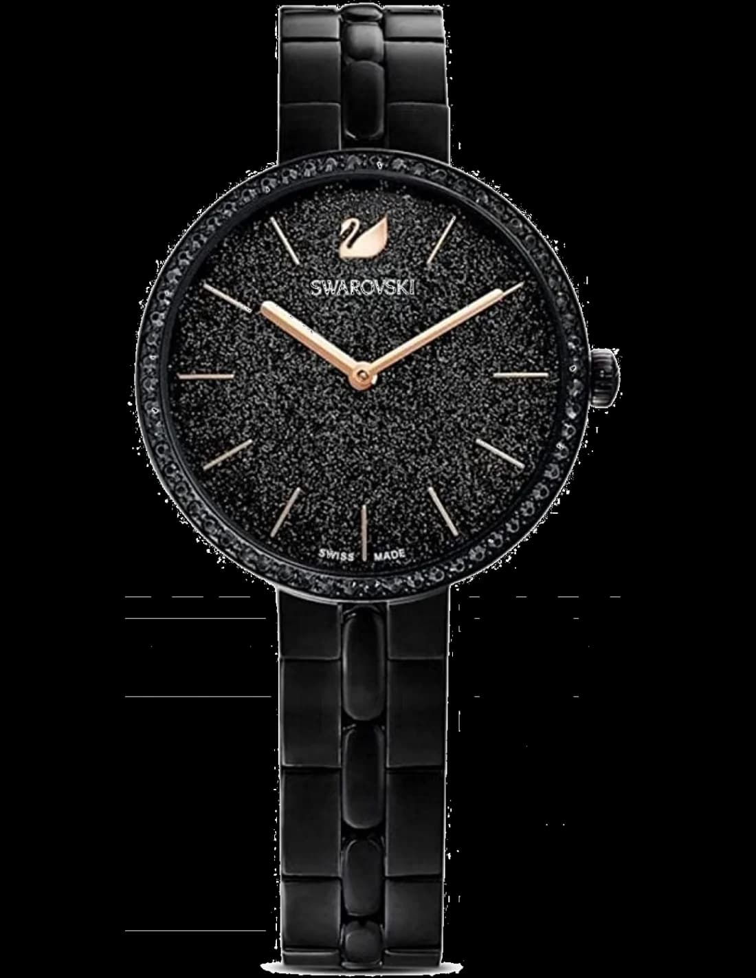 Garde-temps Swarovski 5547646 pour femme, cadran noir parsemé de poudre de diamants sur acier