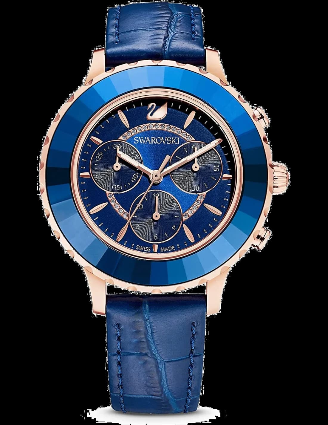 Garde-temps Swarovski 5563480 pour femme, chrono bleu avec bracelet cuir assorti