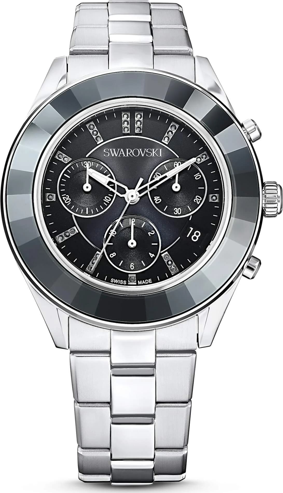 Garde-temps Swarovski 5610520 avec cadran blanc nacré et index cristal Swarovski, style sport chic