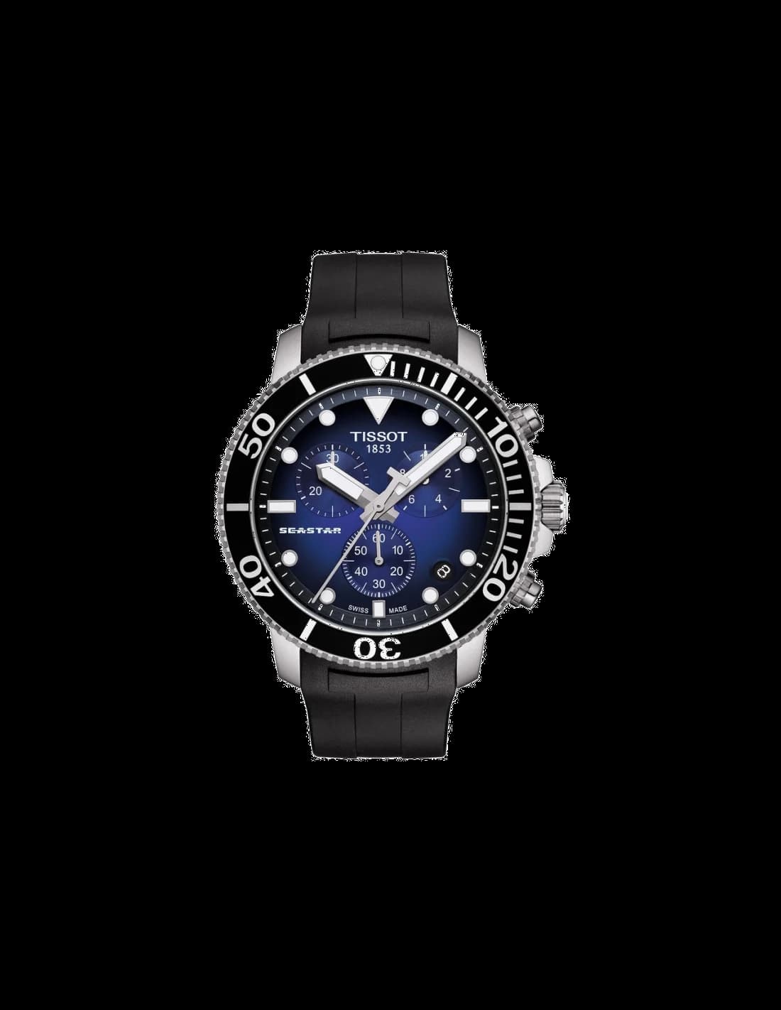 Garde-temps Tissot T1204171704100 pour homme, cadran bleu, bracelet silicone, chronographe plongée