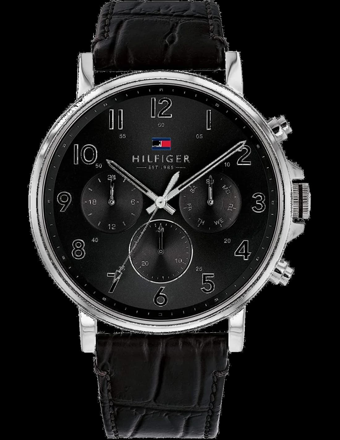 Garde-temps Tommy Hilfiger 1710381 pour homme, cadran noir, bracelet cuir texturé