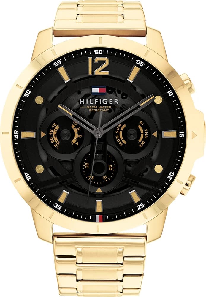 Garde-temps Tommy Hilfiger 1710511 pour homme, cadran champagne multifonctions sur bracelet acier doré