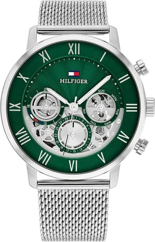 Garde-temps Tommy Hilfiger 1710567 pour homme, cadran vert squelette sur acier