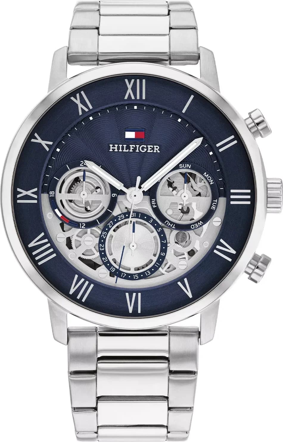 Garde-temps Tommy Hilfiger 1710569 pour homme, cadran bleu squelette, bracelet acier