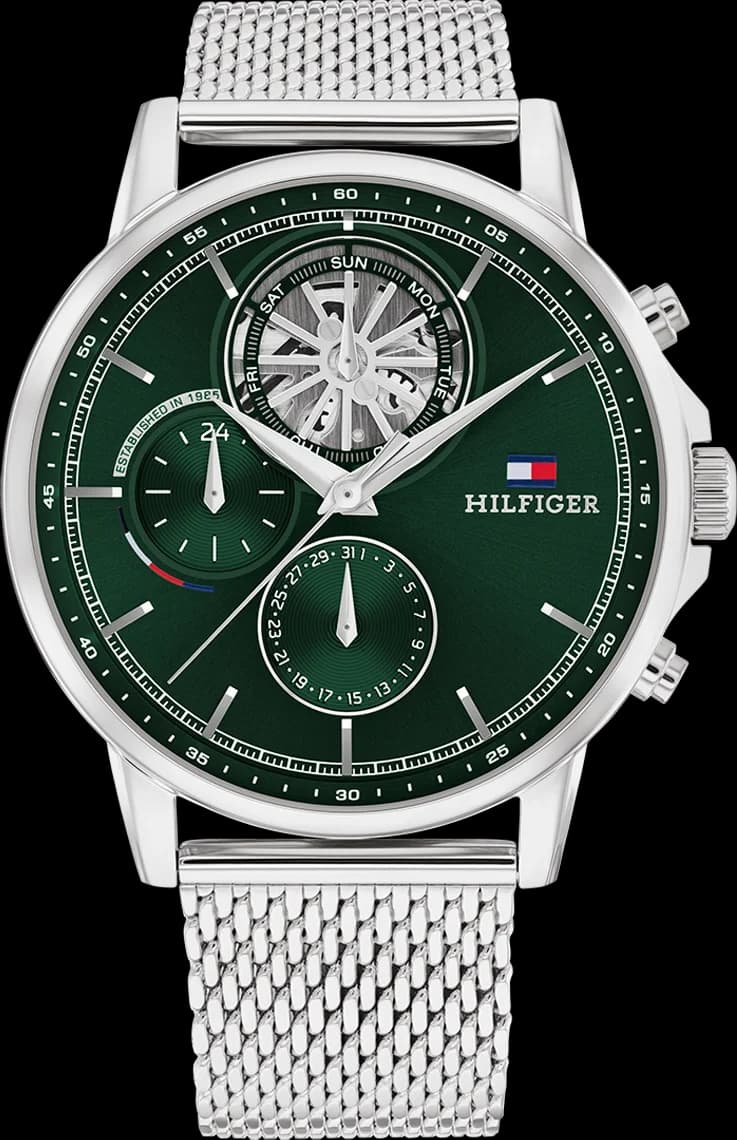 Garde-temps Tommy Hilfiger 1710608 pour homme, style Stewart maille milanaise cadran vert
