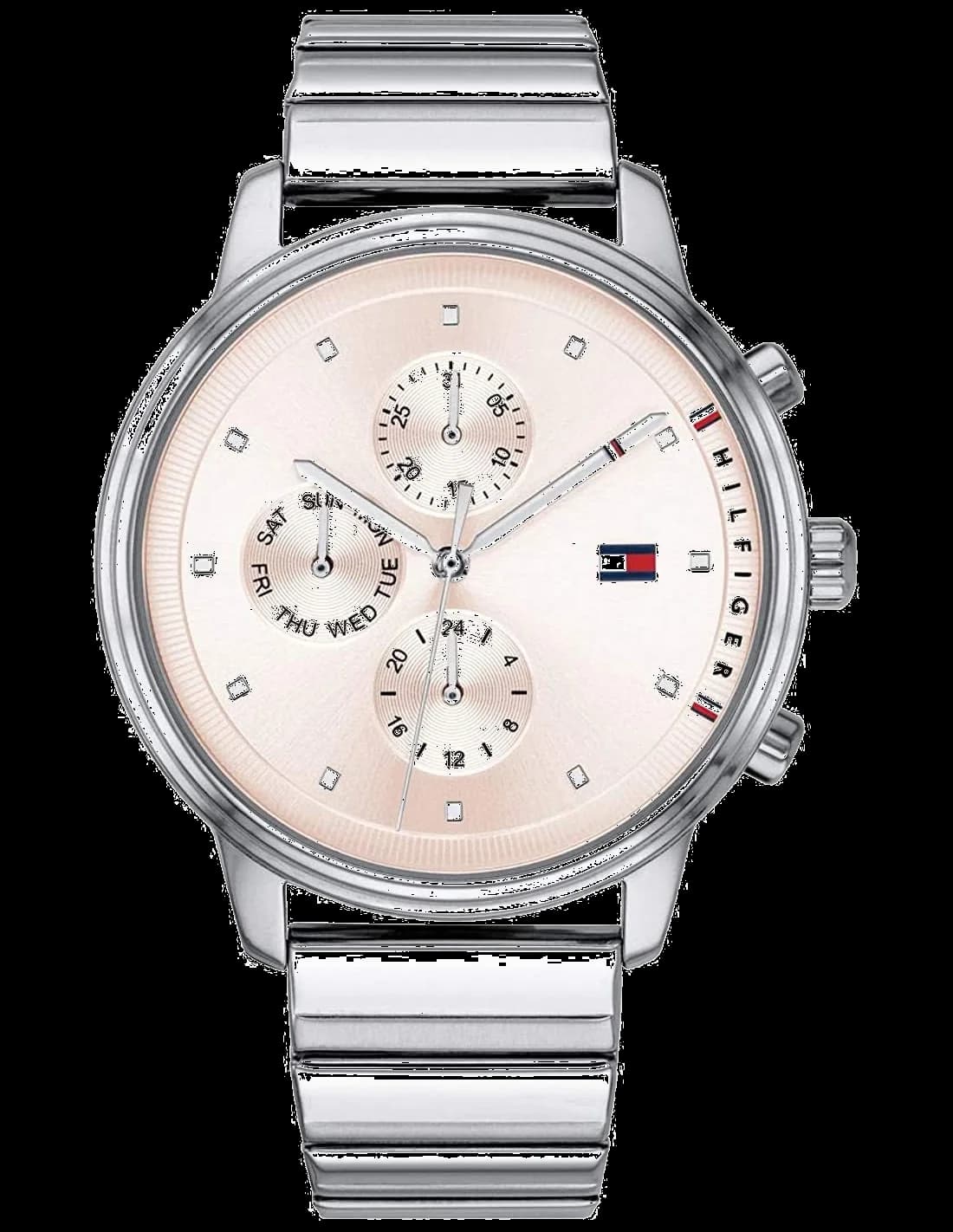 Garde-temps Tommy Hilfiger 1781904 pour femme, boîtier acier brossé, cadran rose, bracelet acier brossé