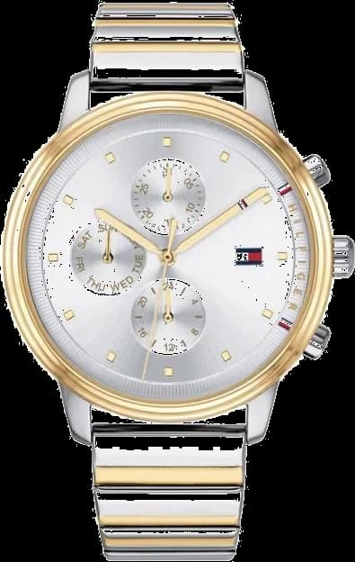 Garde-temps Tommy Hilfiger 1781908 pour femme, cadran blanc et bracelet acier bicolore