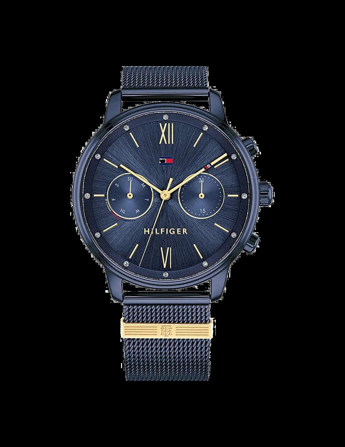 Garde-temps Tommy Hilfiger 1782305 pour femme, bracelet milanais bleu et boîtier anthracite