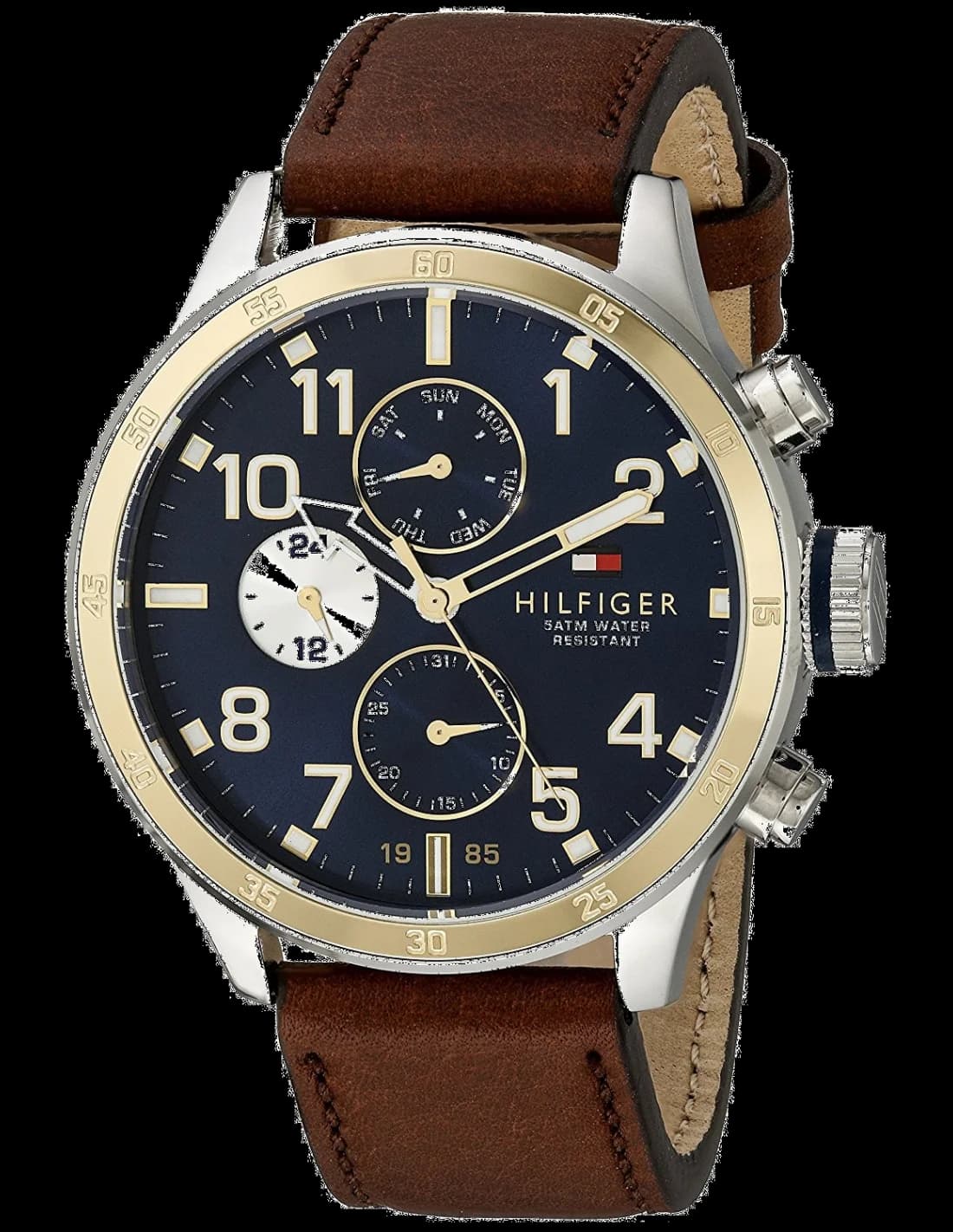 Garde-temps Tommy Hilfiger 1791137 pour homme, au cadran bleu et bracelet cuir marron