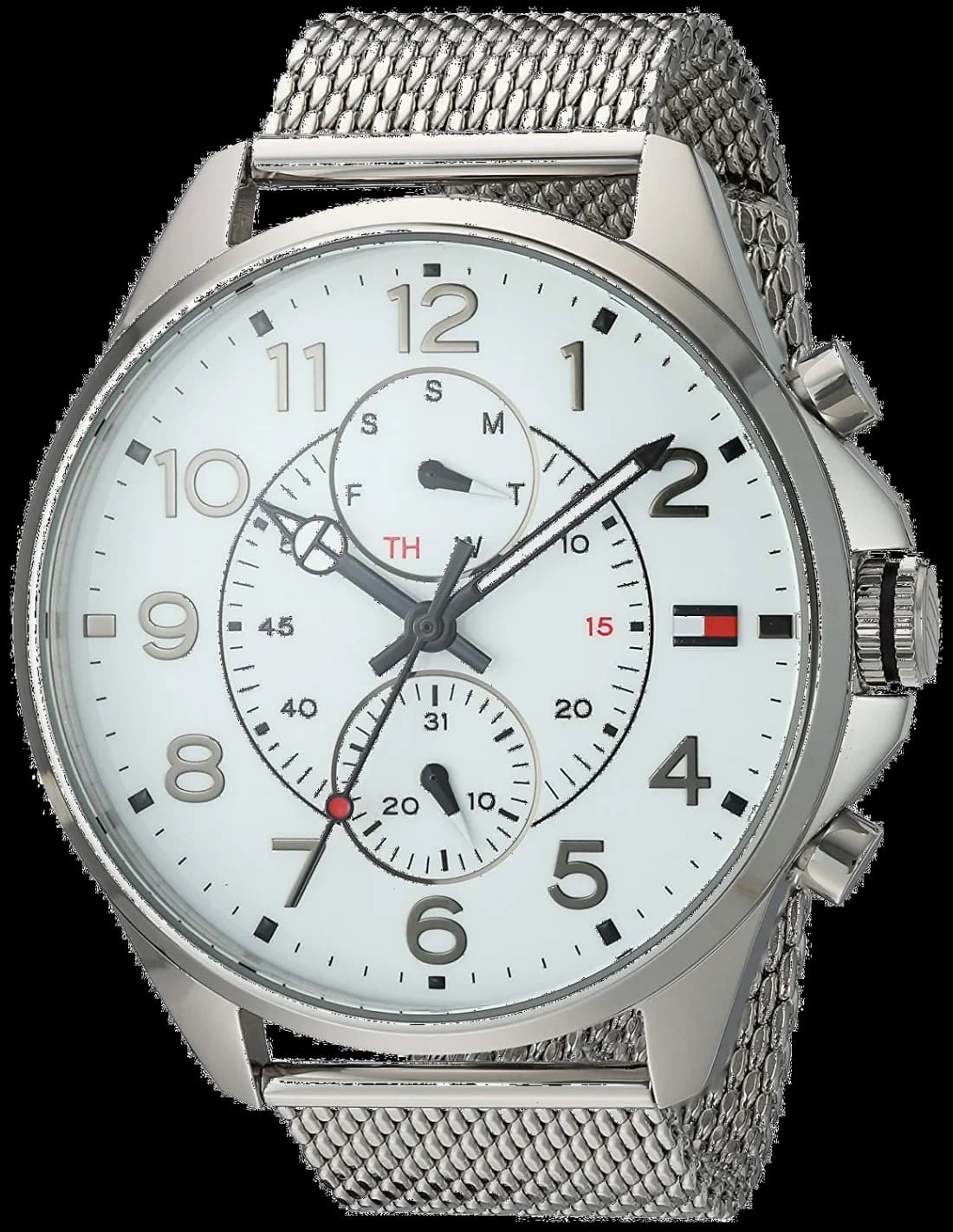 Garde-temps Tommy Hilfiger 1791277 pour homme, blanc maille milanaise, aiguilles luminescentes