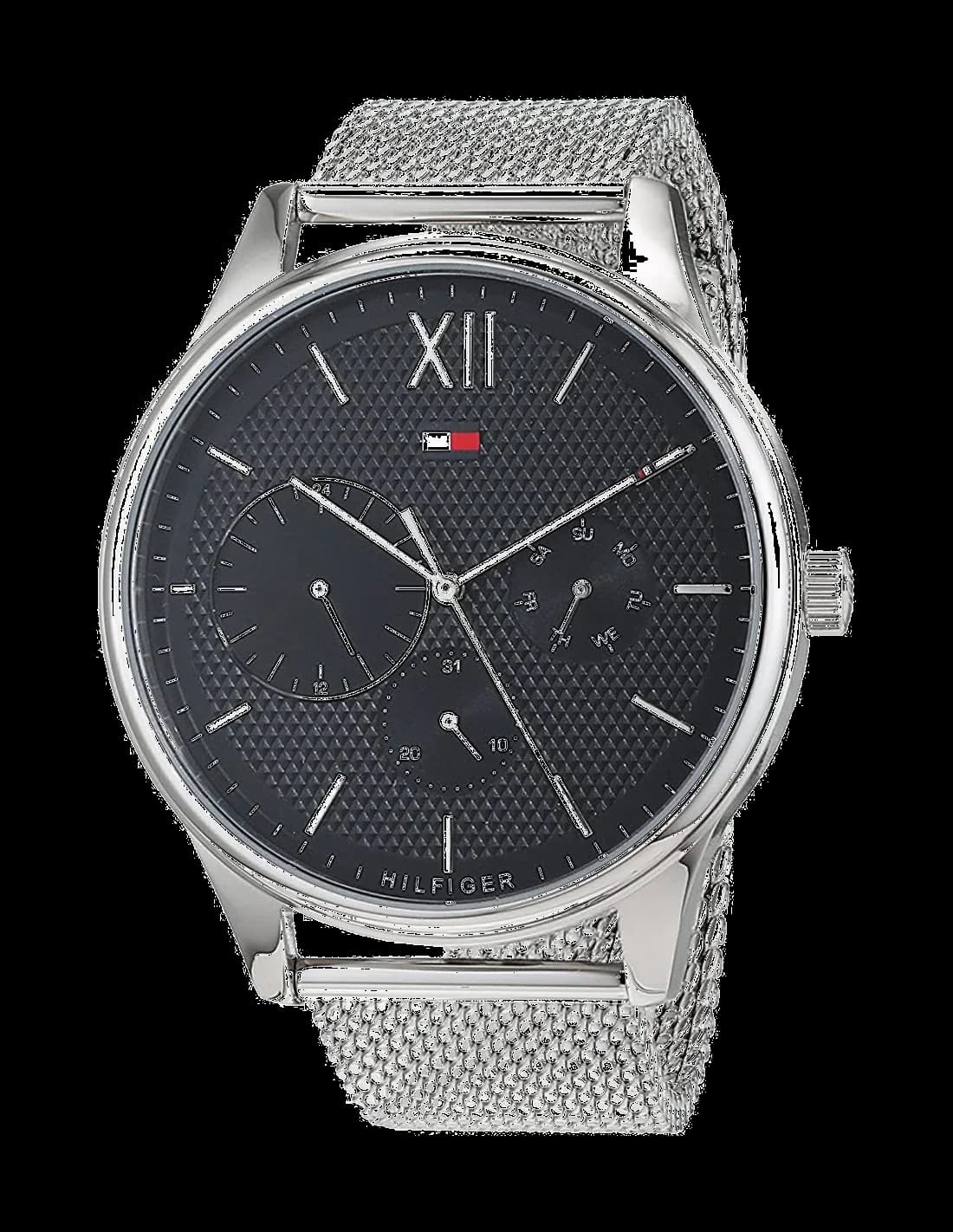 Garde-temps Tommy Hilfiger 1791415 pour homme, cadran noir sur bracelet acier maille milanaise argentée