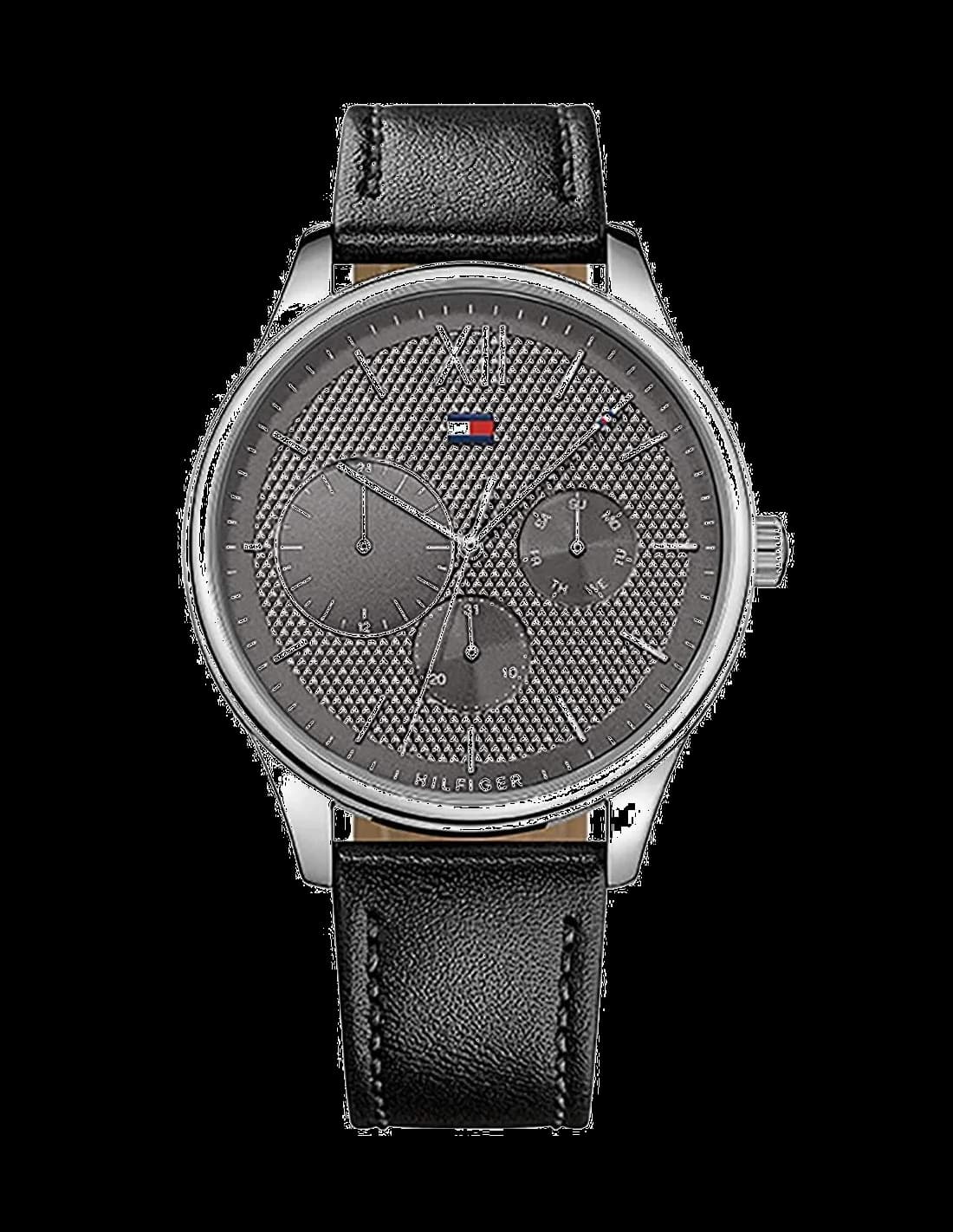 Garde-temps Tommy Hilfiger 1791417 pour homme, cadran gris, bracelet cuir noir, style élégant