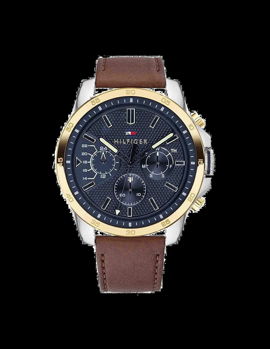 Garde-temps Tommy Hilfiger 1791561 pour homme, au cadran bleu et bracelet cuir marron