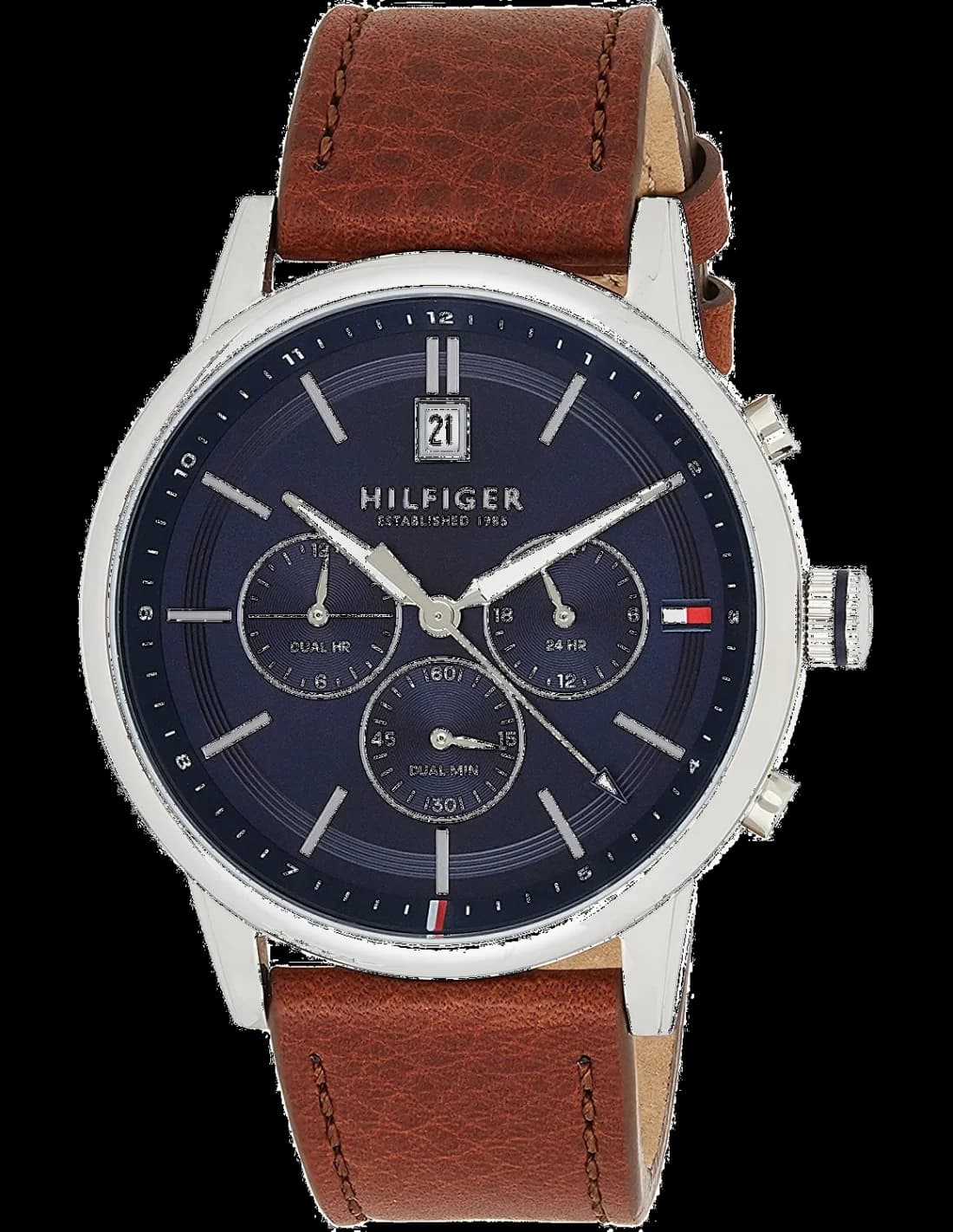 Garde-temps Tommy Hilfiger 1791629 avec cadran blanc soleil, aiguilles bâton et index appliqués sur fond argenté