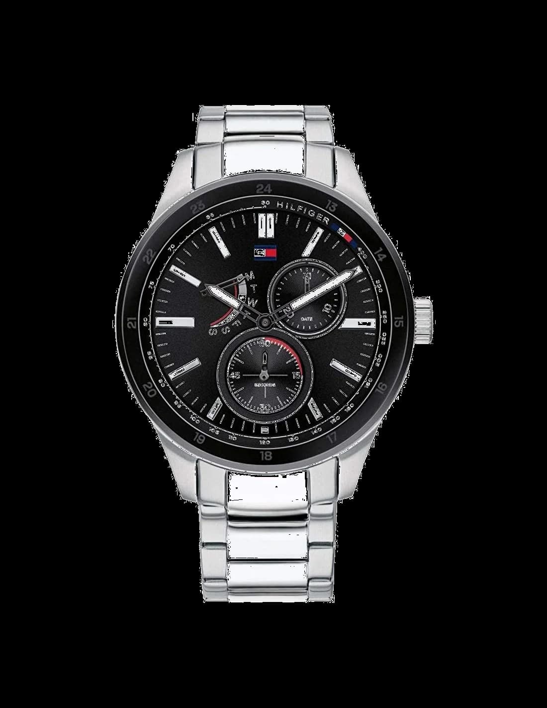 Garde-temps Tommy Hilfiger 1791639 pour homme, acier cadran noir cuir brun