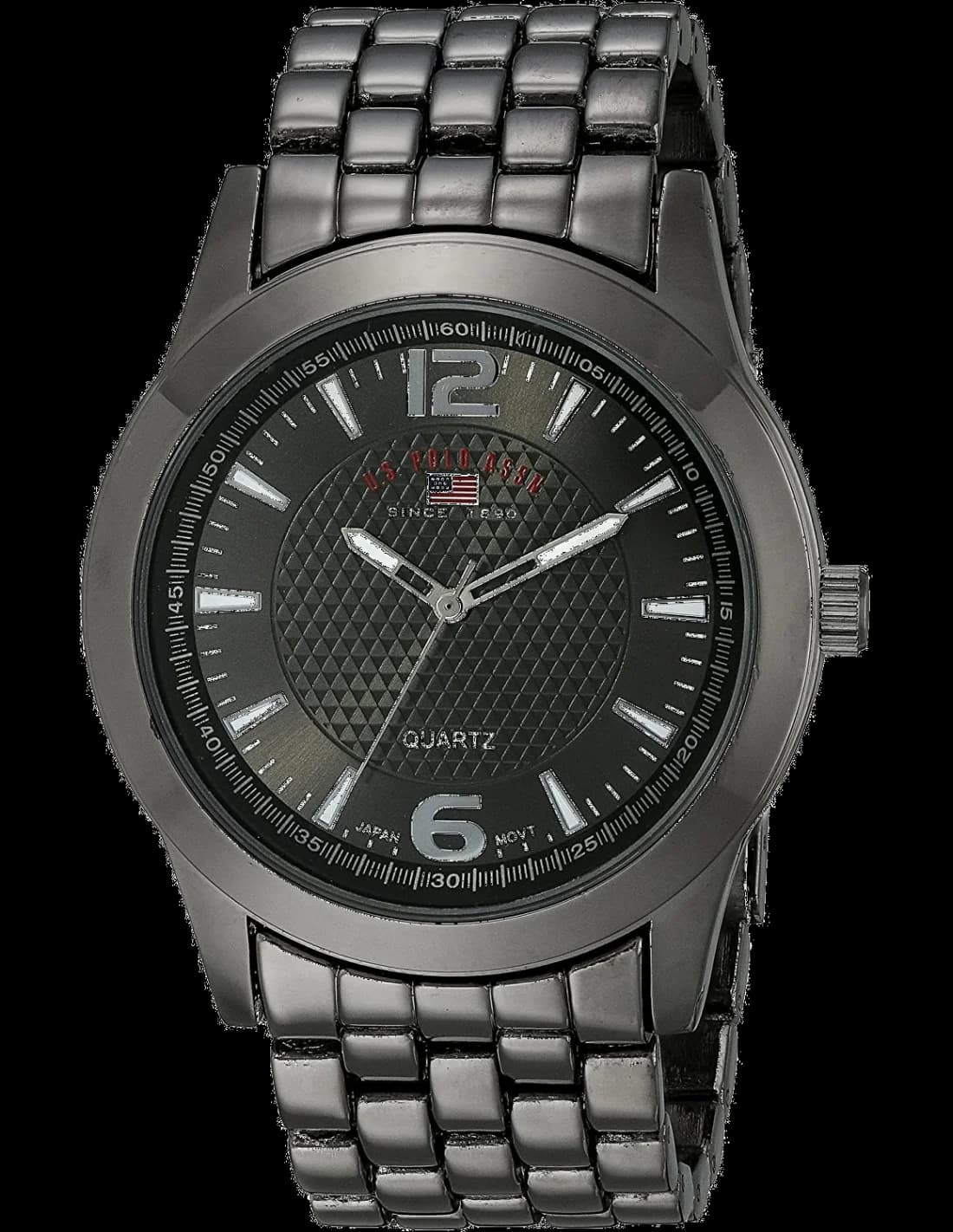 Garde-temps US Polo US8444EXL arborant un cadran gris soleillé avec index bâtons et aiguilles rhodiées
