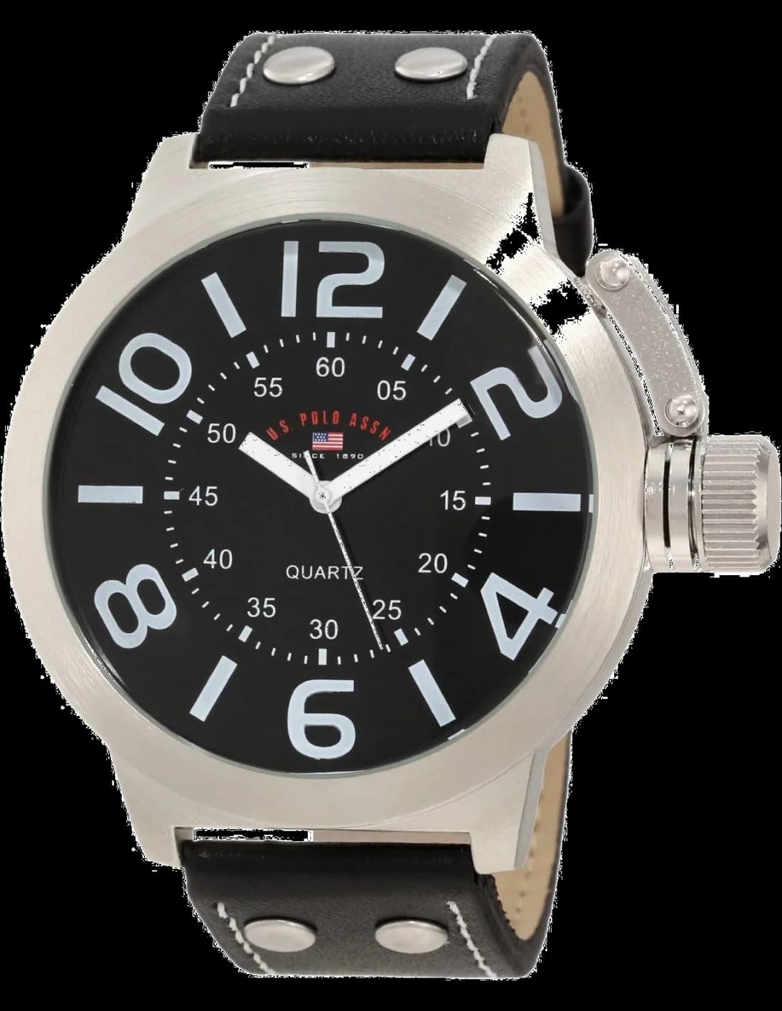 Garde-temps US Polo US5207 au cadran blanc argenté avec index bâtons et logo américain à 12h