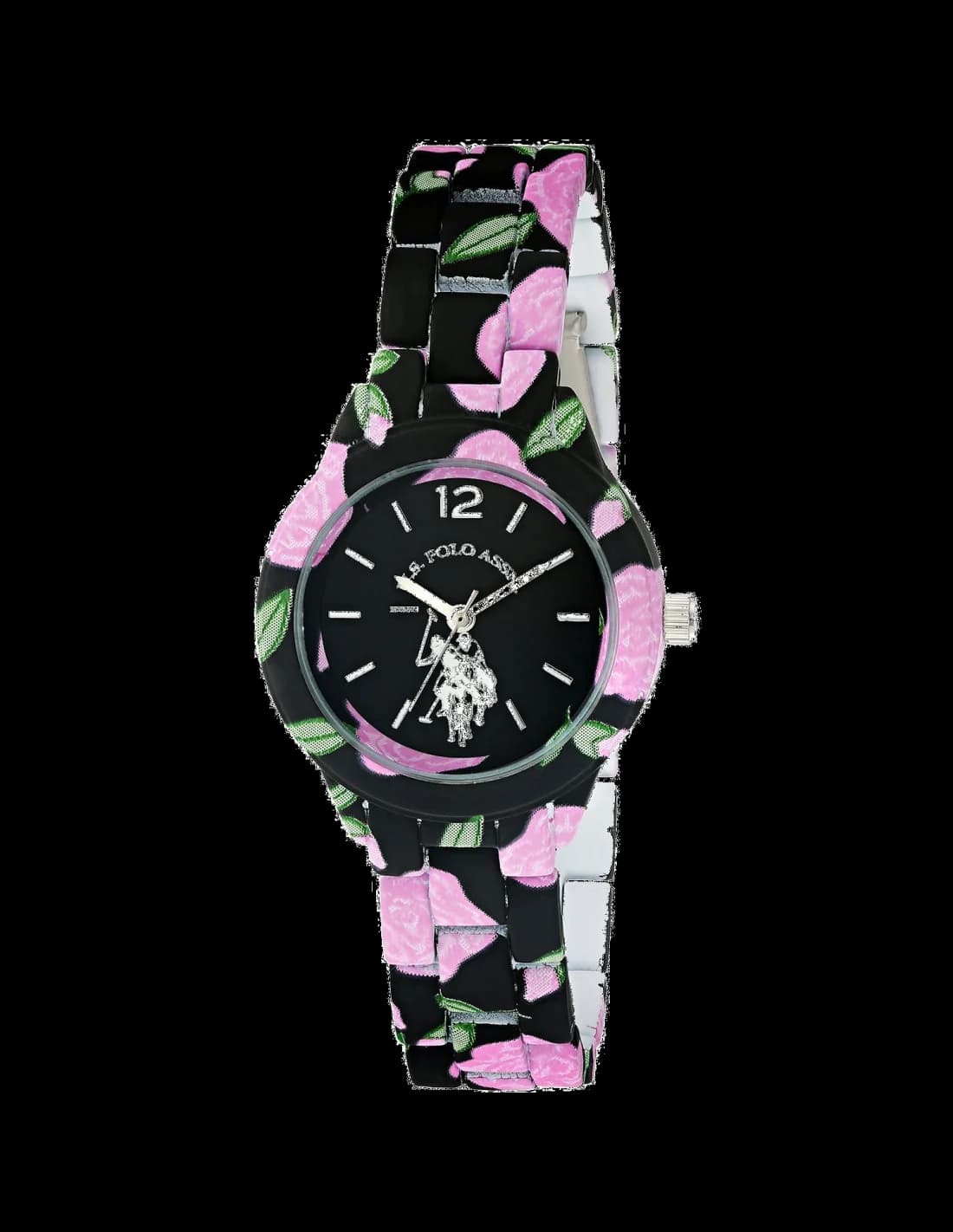 Garde-temps US Polo USC40103 pour femme, au cadran noir et maille milanaise